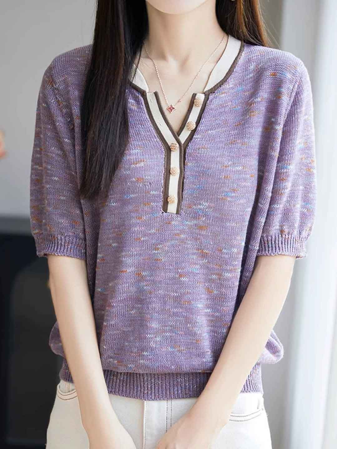 Lauren Loose V-Neck Contrasted Knitted Top