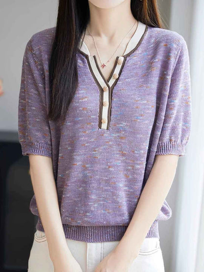 Lauren Loose V-Neck Contrasted Knitted Top