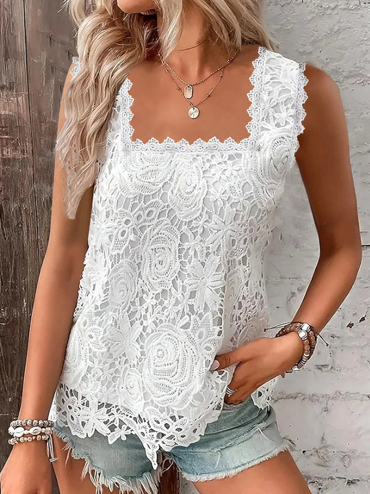 Lace Trim Square Collar Tank Tops&Camis