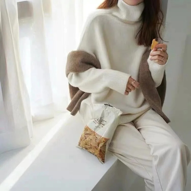 Jersey de cuello alto de punto suave y extragrande para mujer | Ideal para otoño/invierno