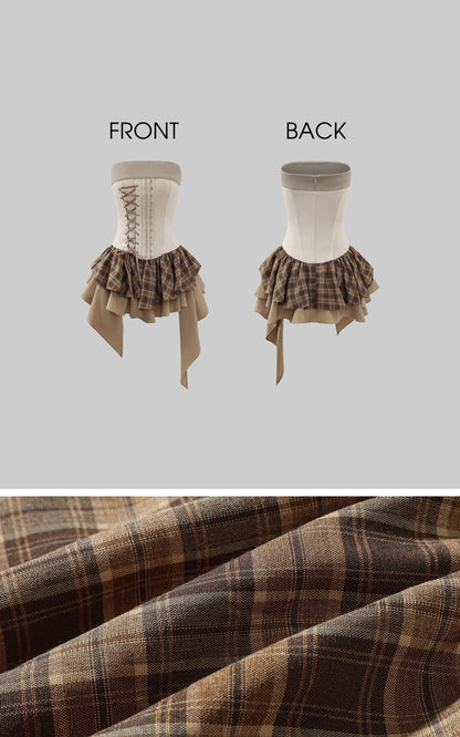 Corset Mini Dress with Plaid Layers