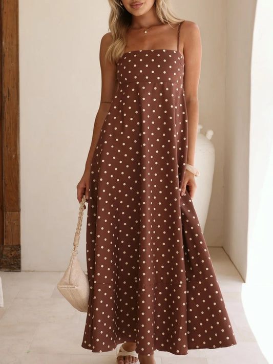 Polka Dots High-waisted Halter Top Large Skirt Maxi Dresses