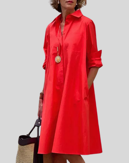 Vestido clásico de mujer con cuello y bolsillo abotonado | Ideal para primavera/verano