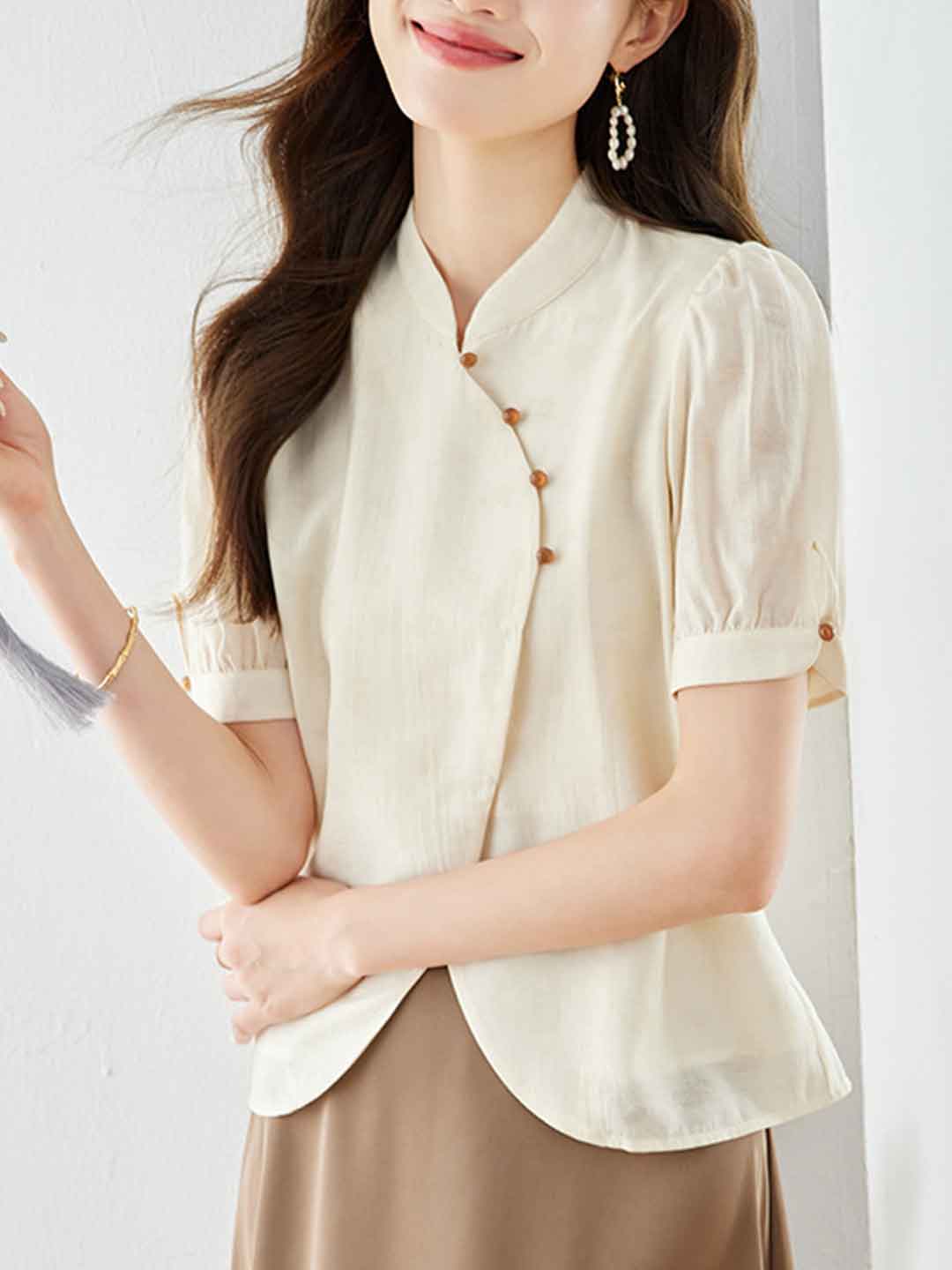 Khloe Loose Stand Collar Solid Color Shirt