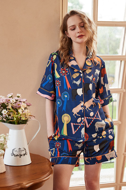 Conjunto de ropa de estar por casa corto con estampado de animales de dibujos animados