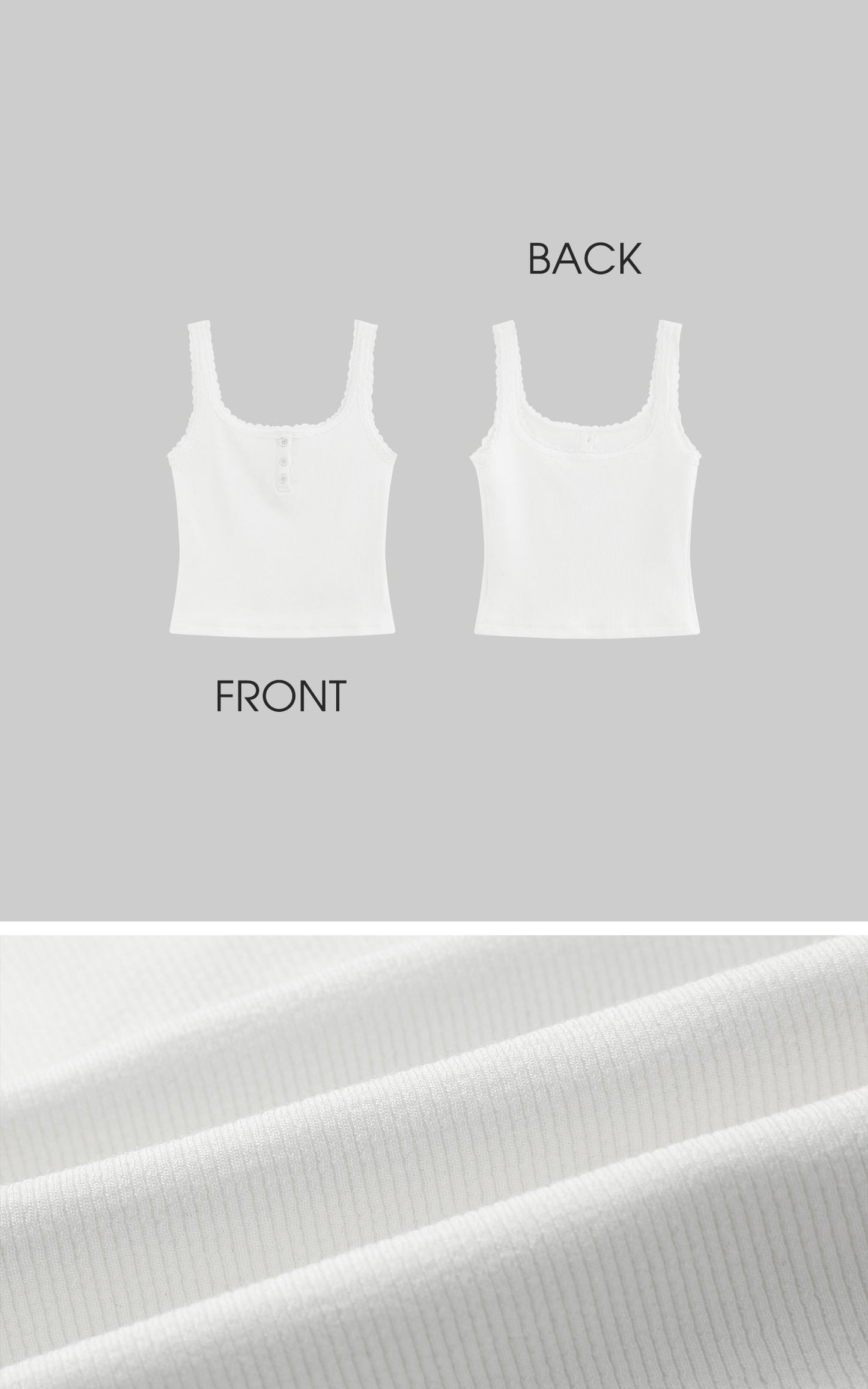 Ribbed Tank Top with Lace and Button Details