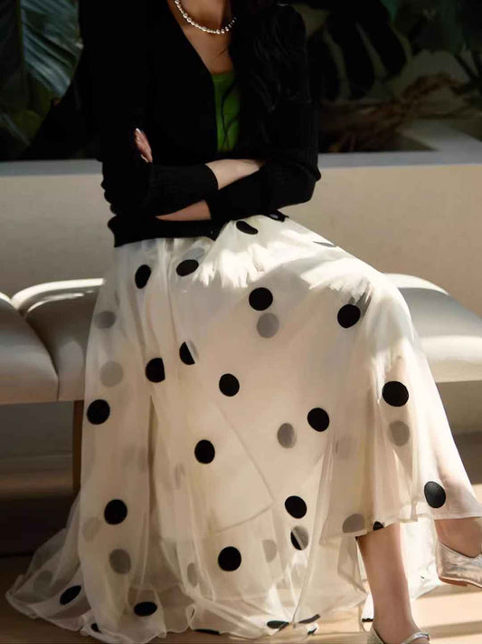 Khloe Vacation Polka Dot Mesh A-line Skirt