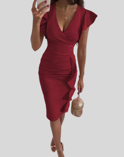 Vestido informal ajustado con volantes para mujer | Ideal para primavera/verano