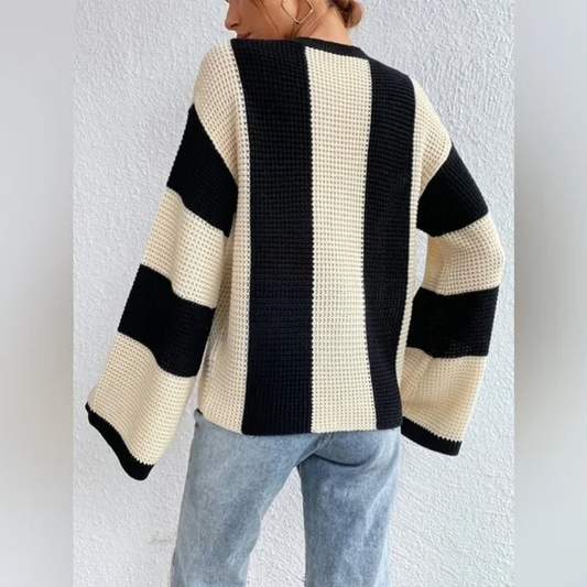 Elegante jersey de punto a rayas de gran tamaño para mujer | Ideal para otoño/invierno