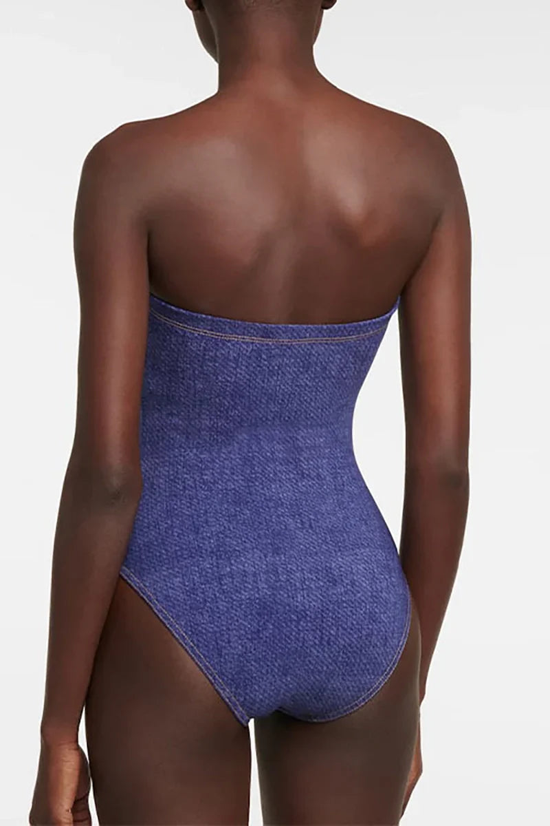 Conjunto de traje de baño de una pieza con bandeau de mezclilla