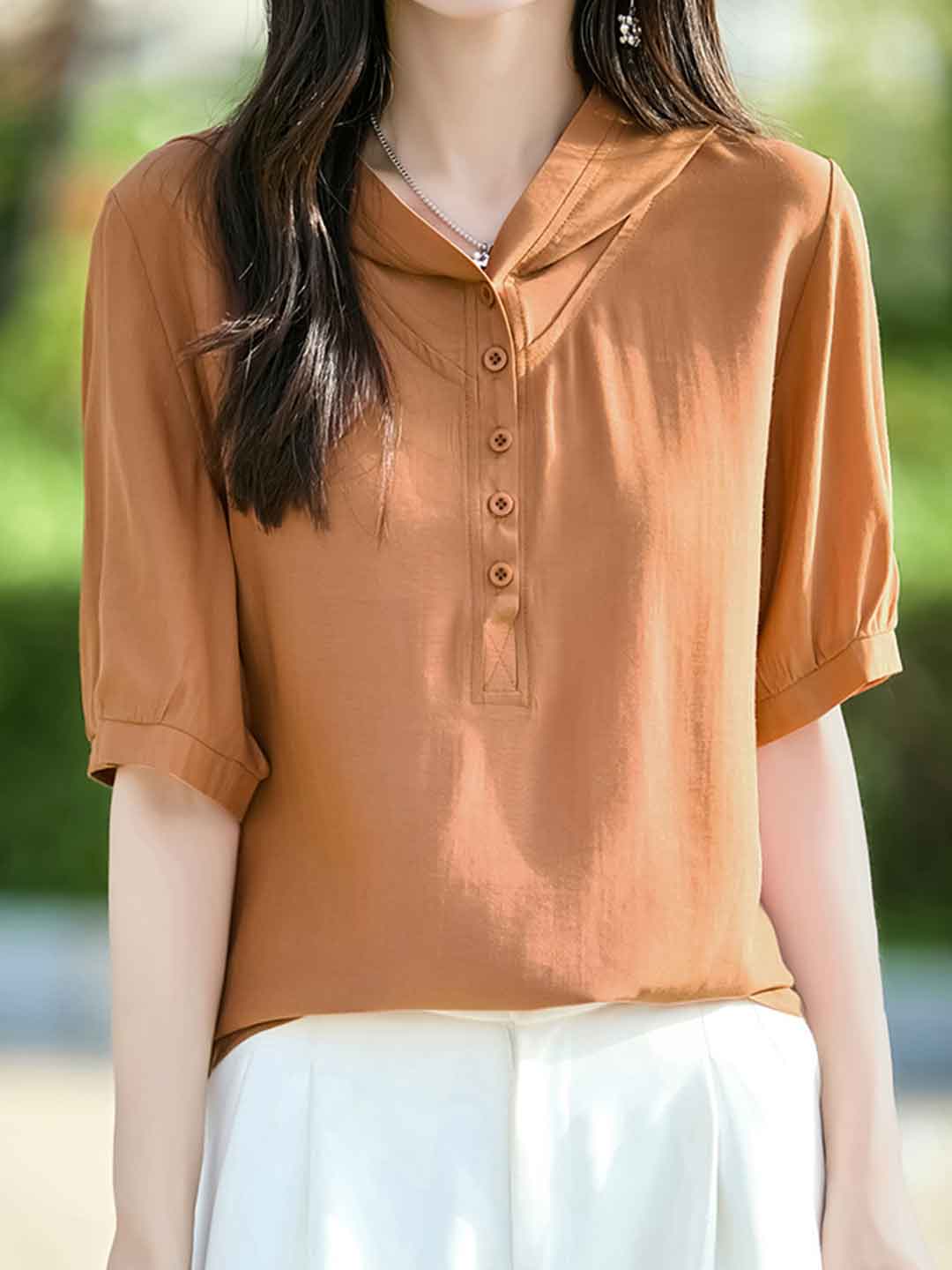 Mya Casual V-neck Solid Color Hooded Shirt