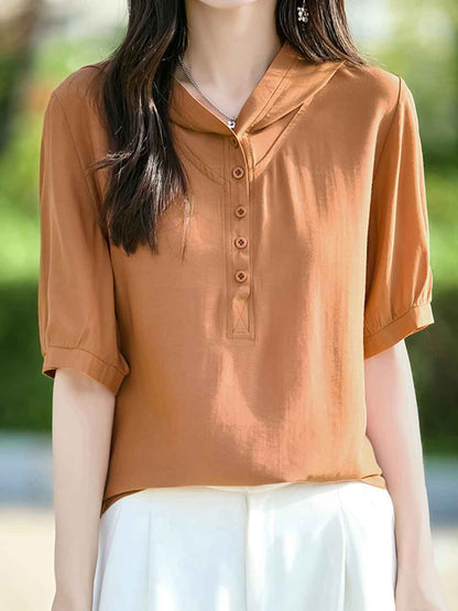 Mya Casual V-neck Solid Color Hooded Shirt