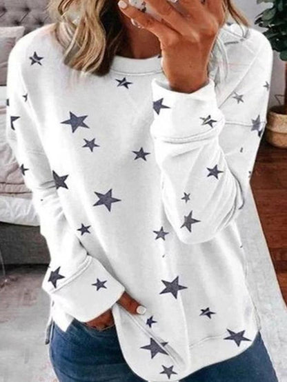 Elegante jersey de cachemira para mujer con estampado de estrellas y escote redondo | Ideal para otoño/invierno