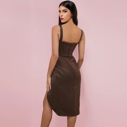 Strappy Sleeveless Striped Midi Bodycon Dress HI1217