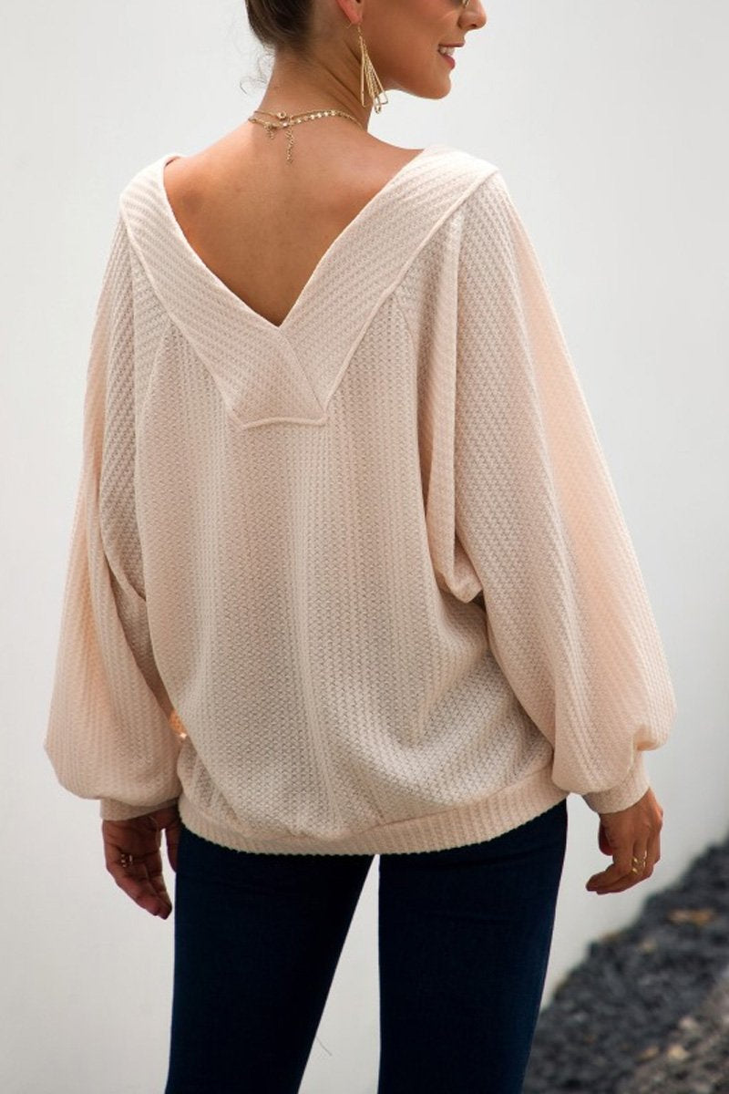 Loose Knitting Pocket Pullover Dew-Shoulder Tops(2 Colors)