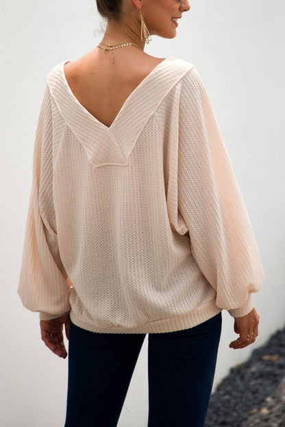 Loose Knitting Pocket Pullover Dew-Shoulder Tops(2 Colors)