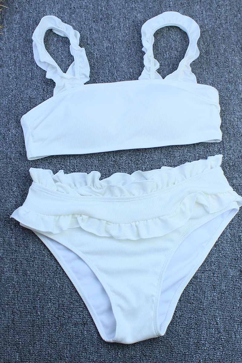 Solid Color Cute Ruffled Bikini