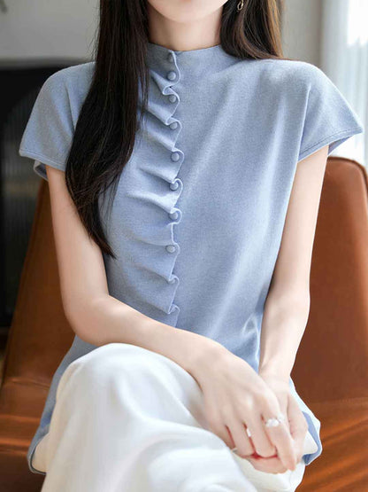 Jocelyn Loose Turtleneck Pleated Top