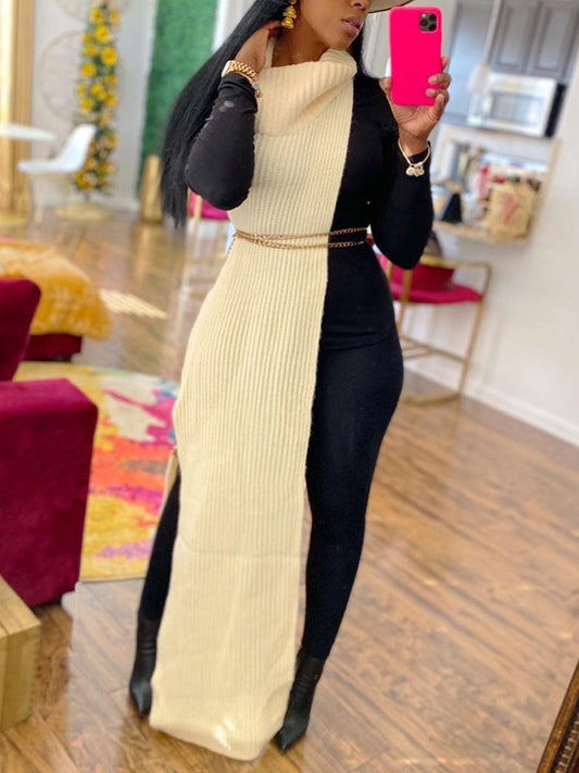 Slit Turtleneck Knitted Tops