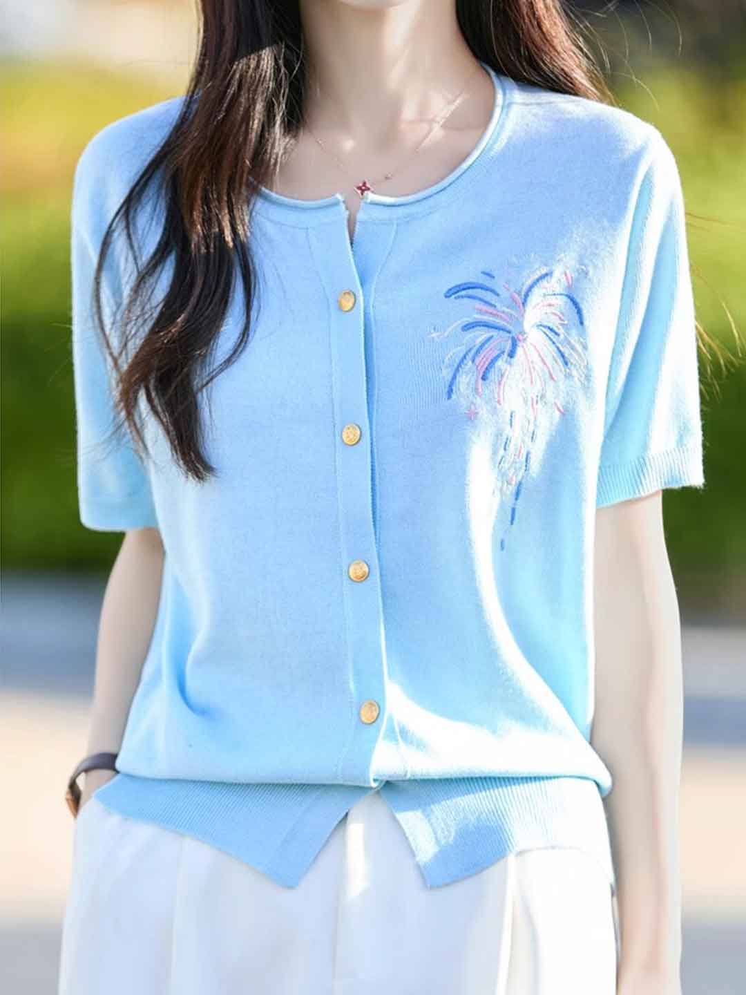 Kylie Loose Crew Neck Embroidered Knitted Cardigan