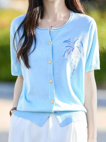 Kylie Loose Crew Neck Embroidered Knitted Cardigan