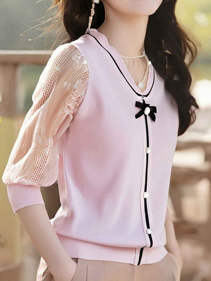 Jocelyn Loose V-Neck Hollowed Knitted Top