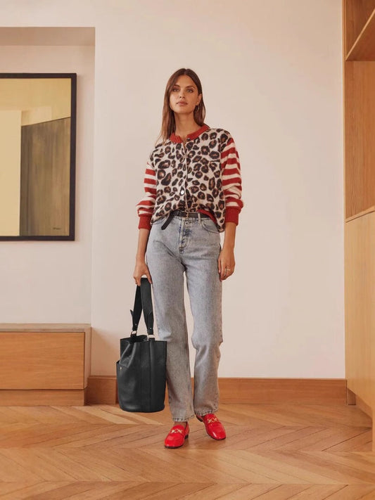 Leopard Stripes Splicing Cardigans