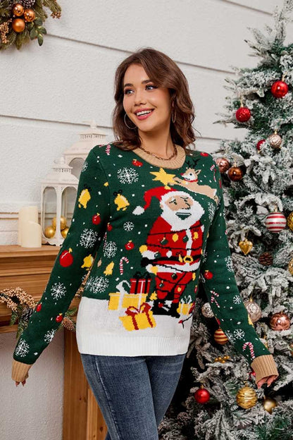 Suéter de punto con cuello redondo de Papá Noel 