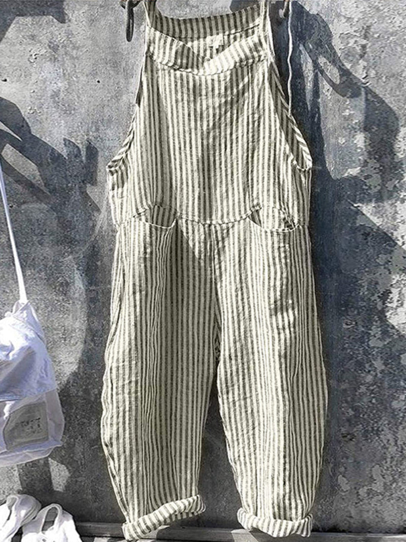 Women's Vintage Baggy Jumpsuit with Striped Style and Pockets | Ideal for Spring/Summer