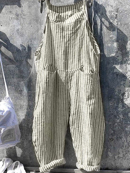 Women's Vintage Baggy Jumpsuit with Striped Style and Pockets | Ideal for Spring/Summer