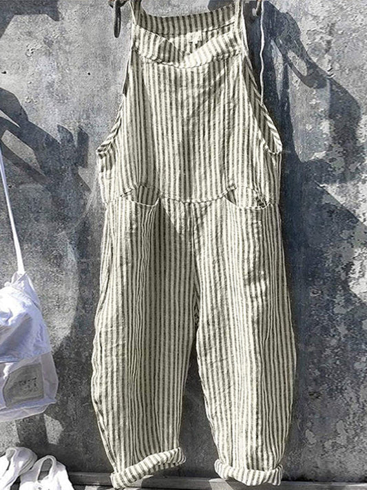 Women's Vintage Baggy Jumpsuit with Striped Style and Pockets | Ideal for Spring/Summer