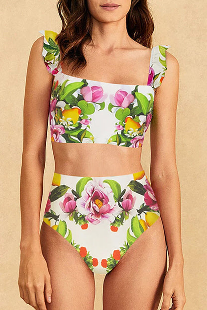Conjunto de bikini de cintura alta con estampado floral