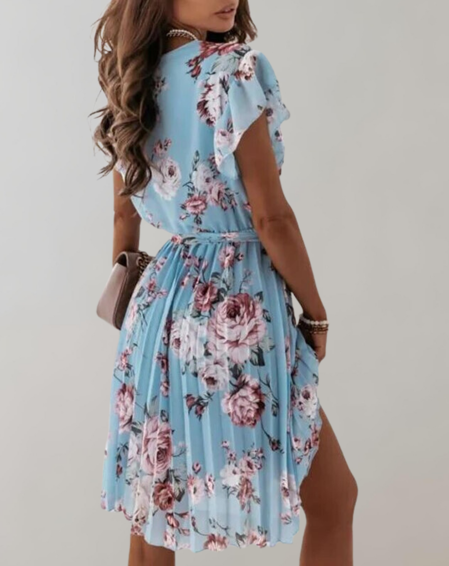 Women’s Classic Double Breasted Floral Print Midi Dress with Ruffle Sleeves | Ideal for Spring/Summer