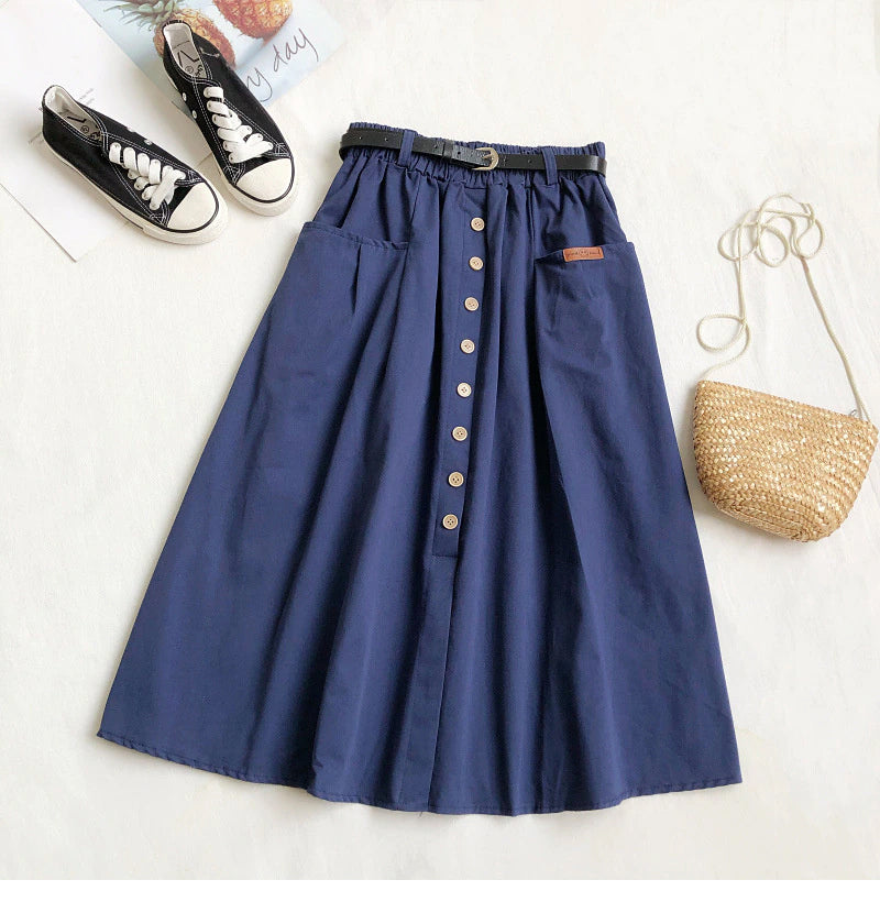 Elastic Waist Casual A-Line Cotton Skirts