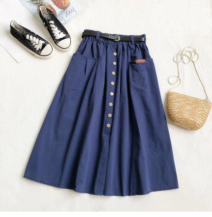 Elastic Waist Casual A-Line Cotton Skirts
