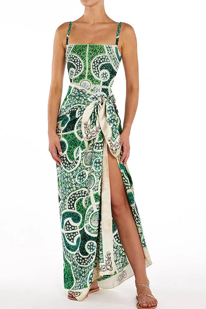 Traje de baño de una pieza con estampado étnico verde
