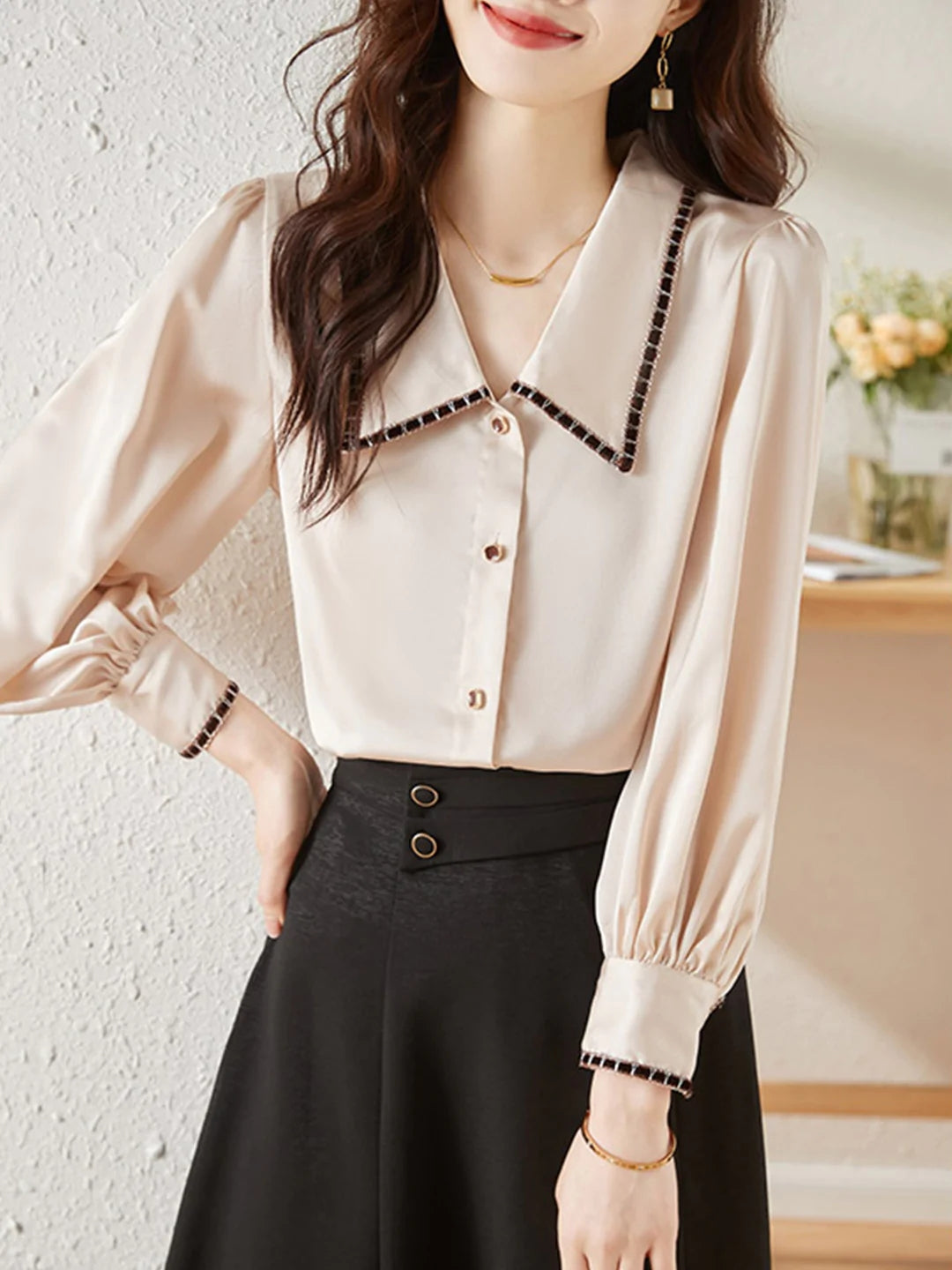 Elva Casual Doll Collar Blouse-White