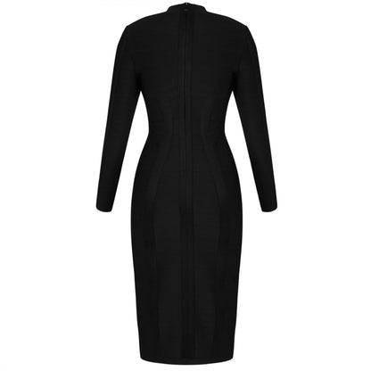 High Neck Long Sleeve Cut Out Over Knee Bandage Dress PP1103