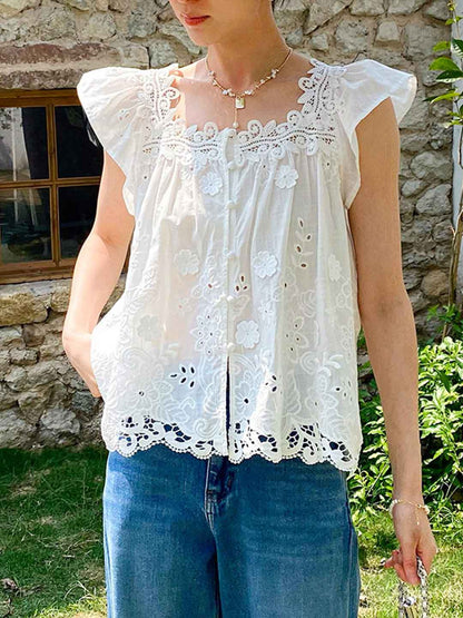 Sydney Vacation Square Neck Crochet Embroidered Top