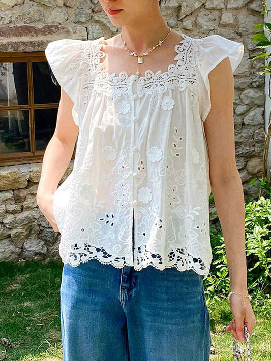 Sydney Vacation Square Neck Crochet Embroidered Top