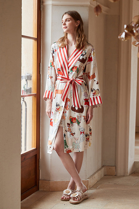 Conjunto de bata con estampado navideño de perro