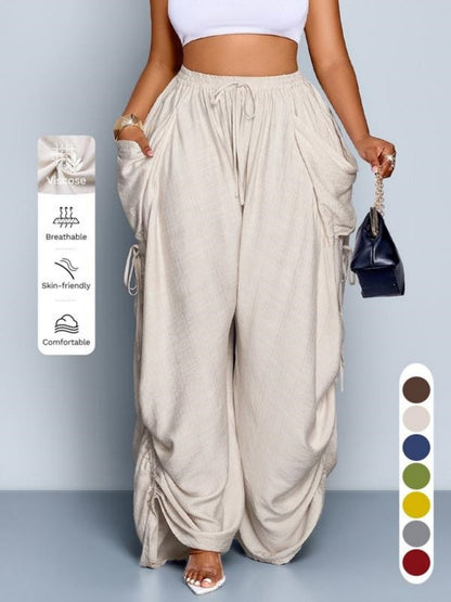 Punk-style Drawstring Pleated High-waisted Wide-leg Trousers