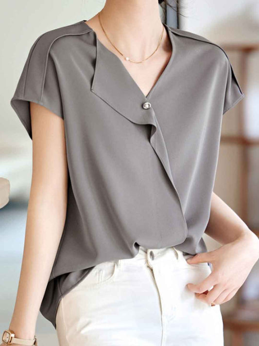 Rachel Slim V-Neck Solid Color Irregular Shirt