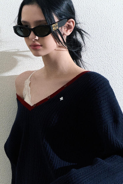 Navy V-Neck Knit Cardigan