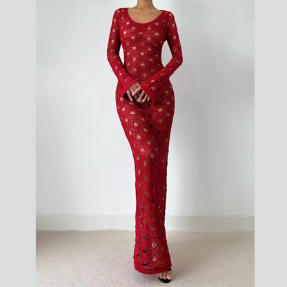Long flared sleeve hollow out cut out maxi dress  | Festival Outfits Women