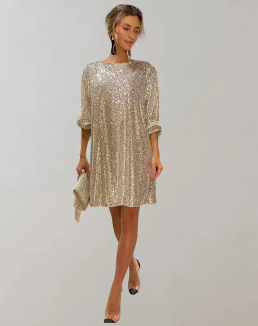 Vestido mini de lentejuelas y cuello alto para mujer | Ideal para primavera/verano