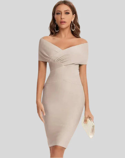 Women's Elegant Solid Color Off-Shoulder Midi Dress | Ideal for Spring/Summer