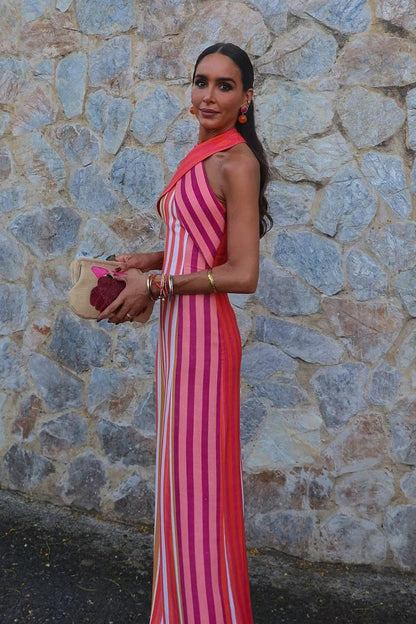 Vestido de rayas con cuello halter cruzado Sunset Samba