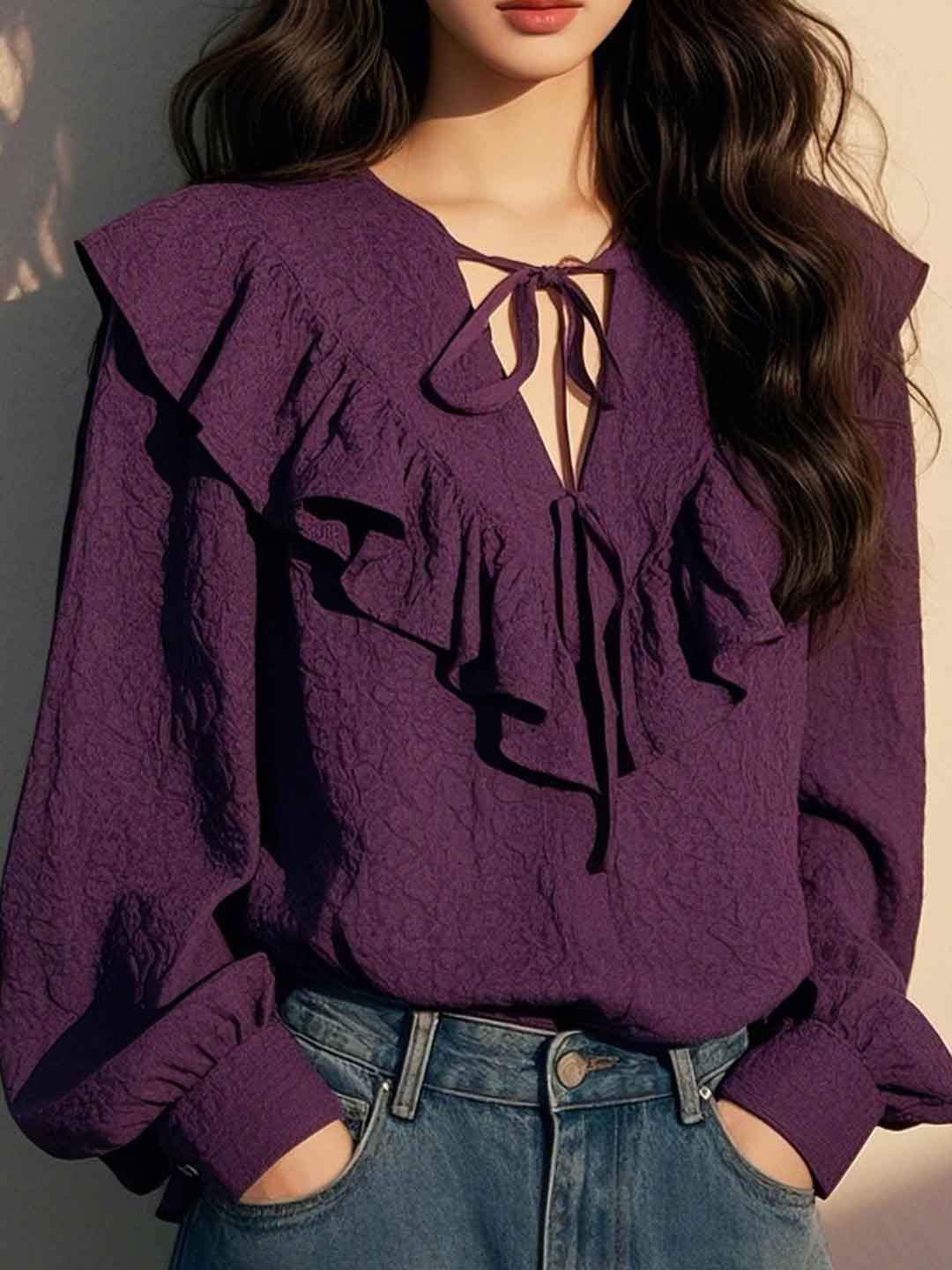 Makayla Loose V-neck Solid Color Shirt