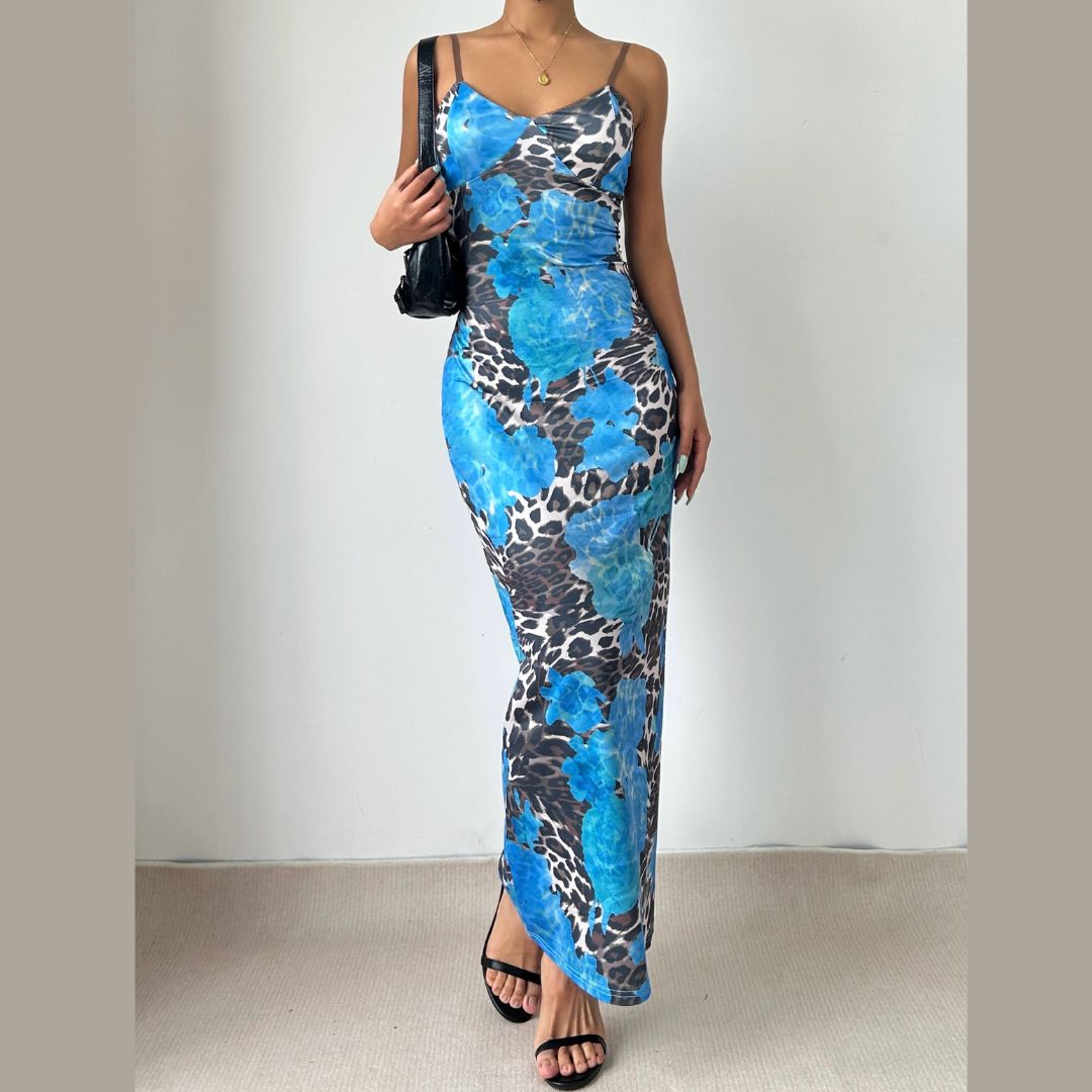 V neck flower print backless cami maxi dress  | Festival Outfits Women